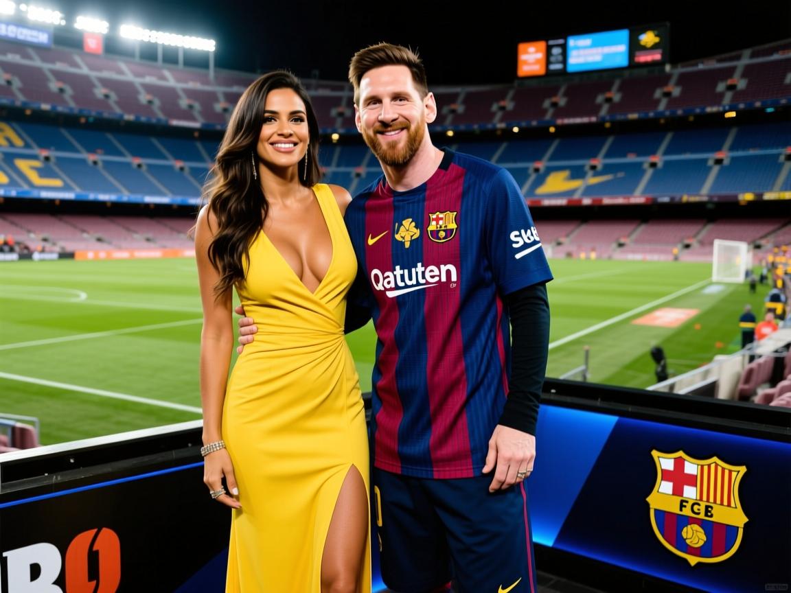 梅西夫妇甜蜜合影！安东内拉穿黄色长裙大秀好身材